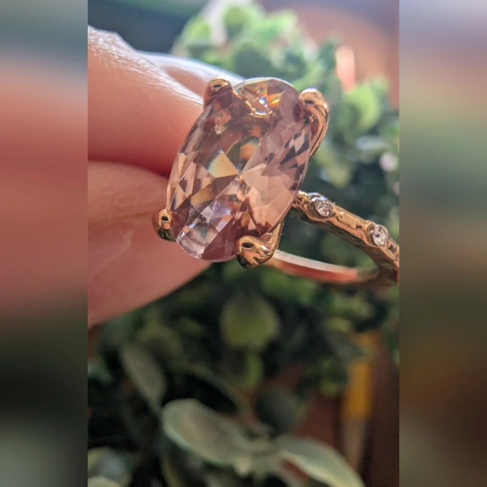 Fashion Jewelry Faux Diamond Brown and Gold Ring Size 7 - Picture 3 of 4